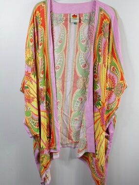 Anthropologie Farm Rio Womens L Beach Toucan Scarf Multicolor Kimono Coverup